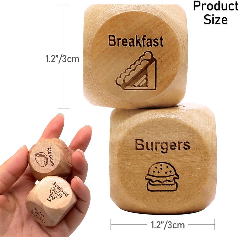 Failun Date Night Food Decision Dice with 12 Food Choices for Singles & Couples to Solve 'What to Eat' Dilemma | Ideal for Christmas,Easter,Mother's Father's Day,Anniversary - Image 2